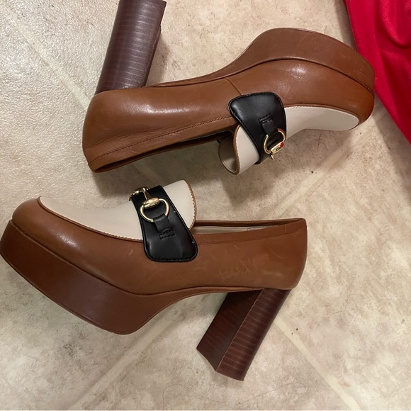 Steve Madden Chic Chunky Brown and Cream 4” heels - Picture 9 of 11